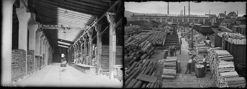 Abb. 4: Holzlager der Werkstätte Zurich (1948) & Holzaktion der Werkstätte Zurich, Handelsplätze 3 mit Auflad (1943). Quelle: https://www.sbbarchiv.ch/archivplansuche.aspx?ID=508939
